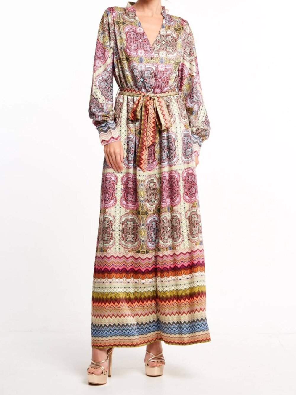 (New) Ciebon – Nora Button-Up Maxi Bohemian Shirtdress (Multicolor) Women Large